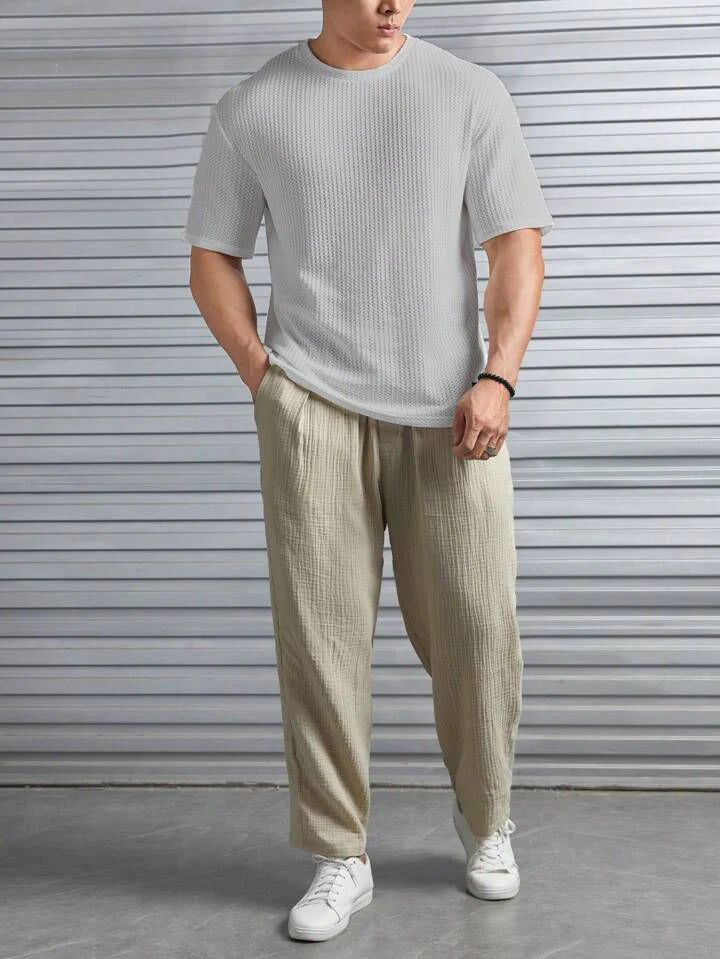 light grey color Oversized Waffle Knit t shirt - M.H fashion