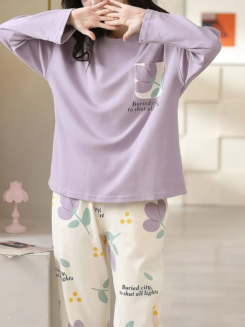 purple pocket design night suit premium fabric for girls and woman - M.H fashion