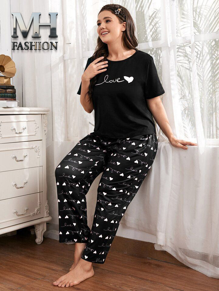 black heart and love printed night suit cotton jarsy fabric - M.H fashion
