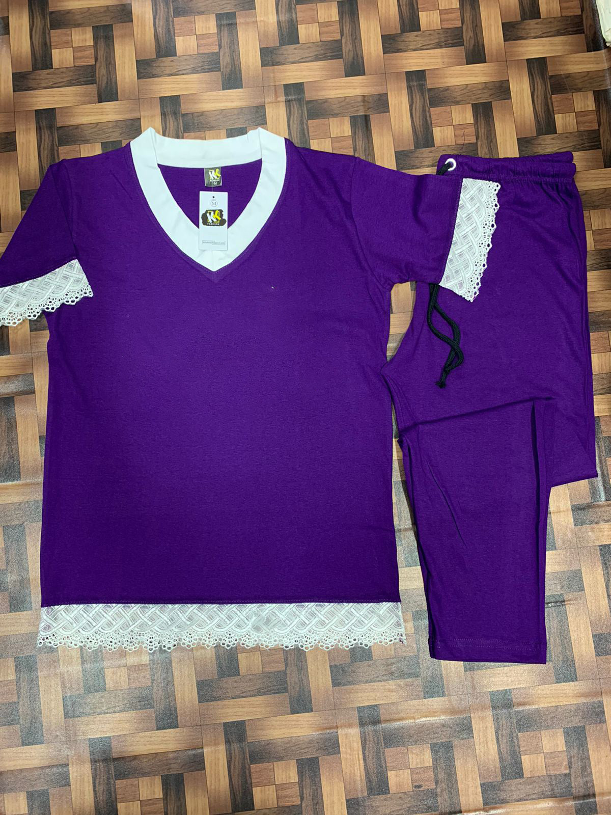 purple decent design night suit in premium fabric cotton jarsy - M.H fashion
