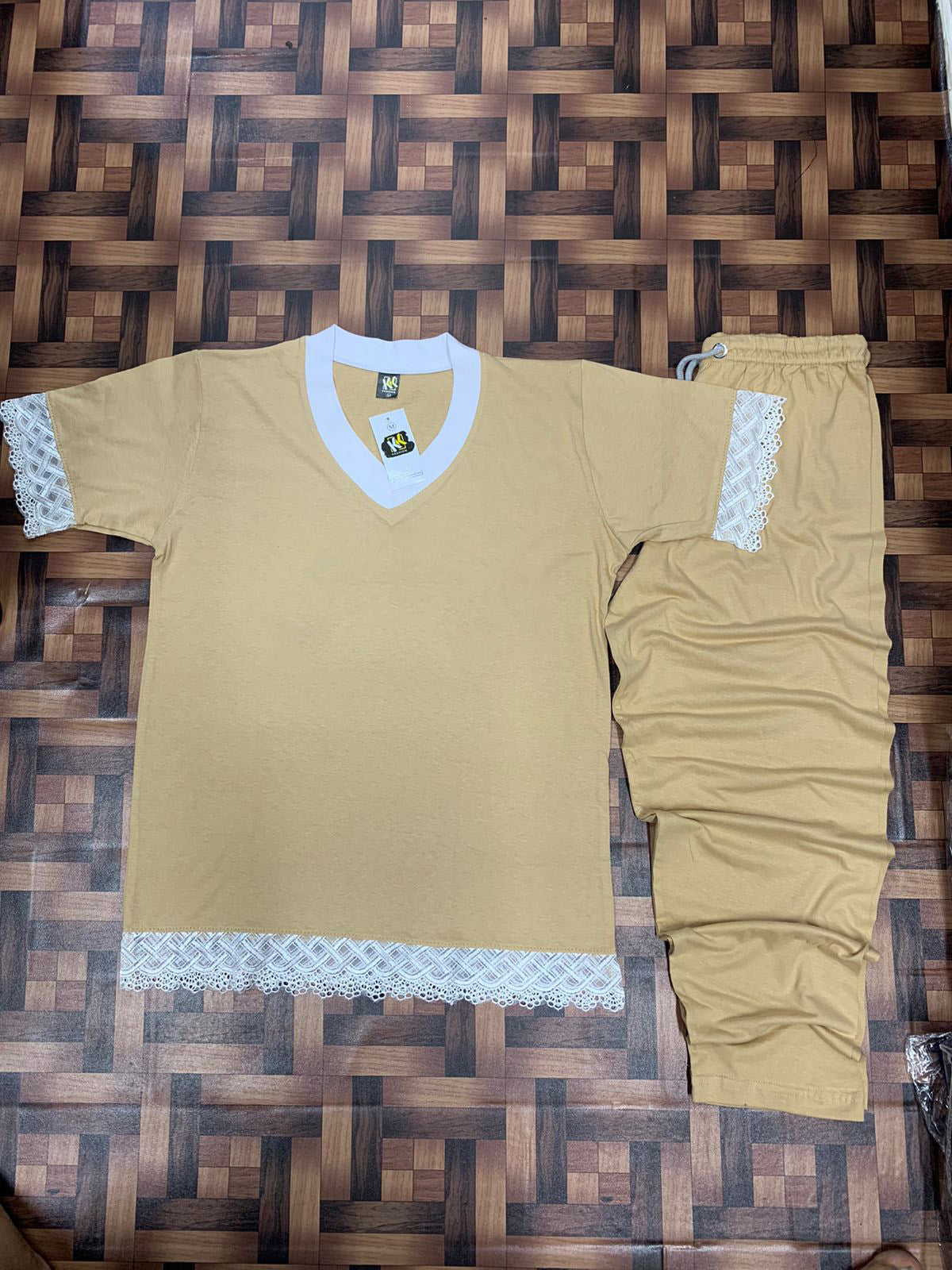 cream decent design night suit in premium fabric cotton jarsy - M.H fashion