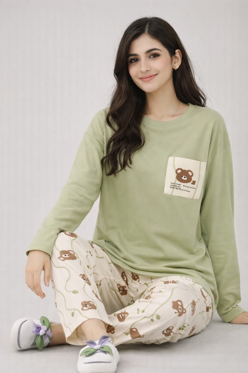 green bear design night suit premium fabric for girls and woman - M.H fashion