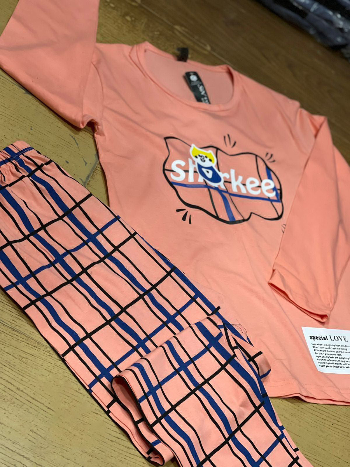 pink full sleeves printed design night suit fabric cotton jarsy - M.H fashion