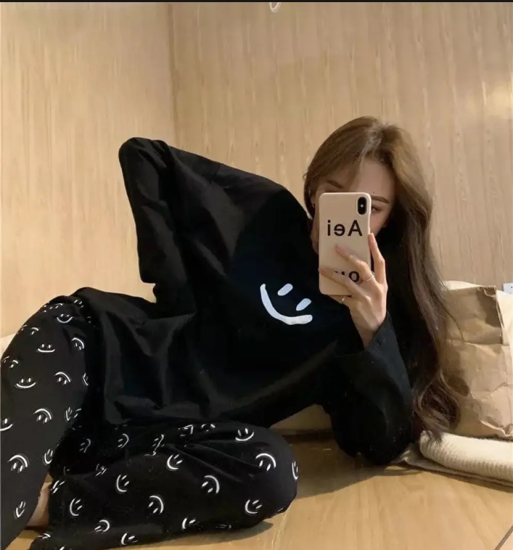 black smile  printed design night suit cotton jarsy - M.H fashion