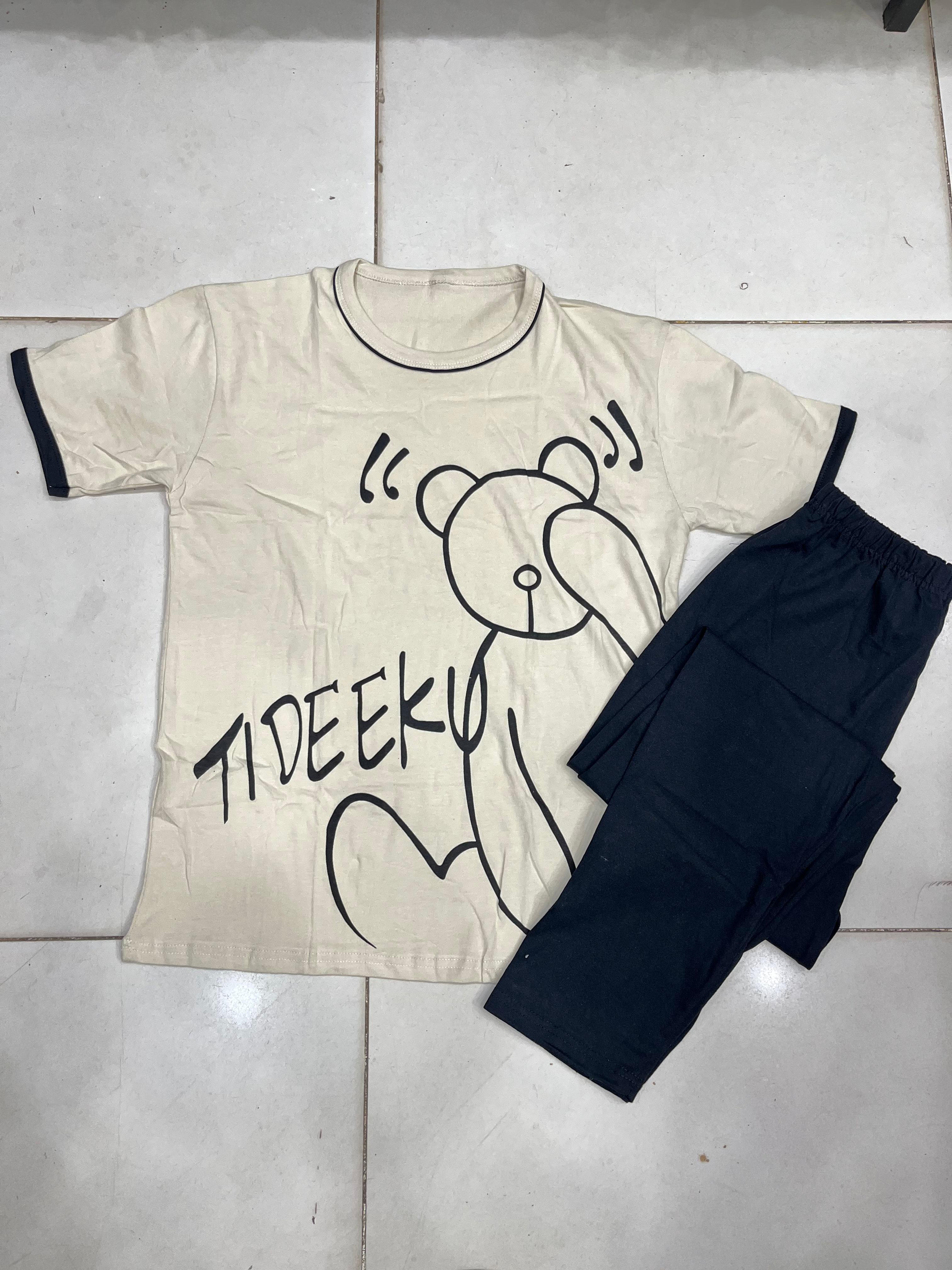 cream bear printed design night suit premium fabric for girls and woman - M.H fashion