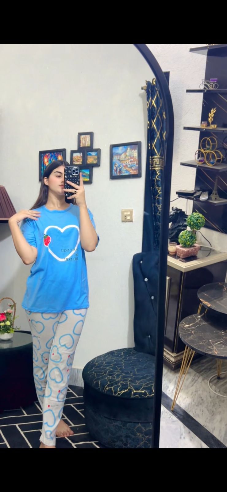 BLUE HEART DESIGN NIGHT DRESS IN COTTON FABRIC - M.H fashion