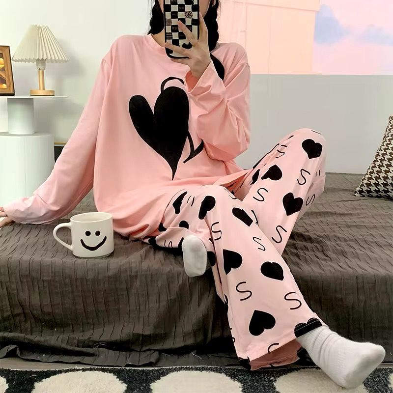 pink heart printed night suit in premium fabric cotton jarsy - M.H fashion