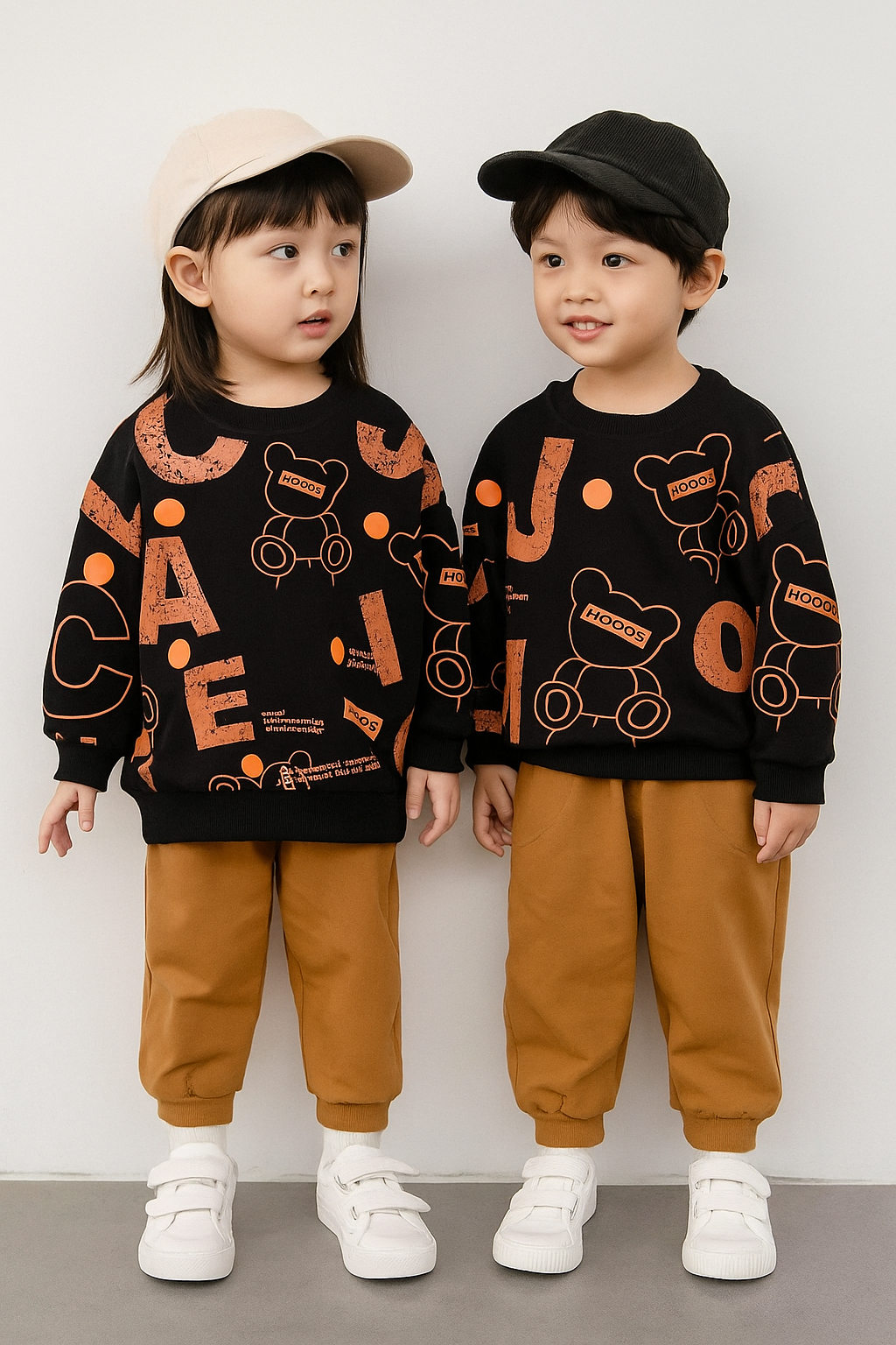 dark brown text design printed  kids suit for winter - M.H fashion