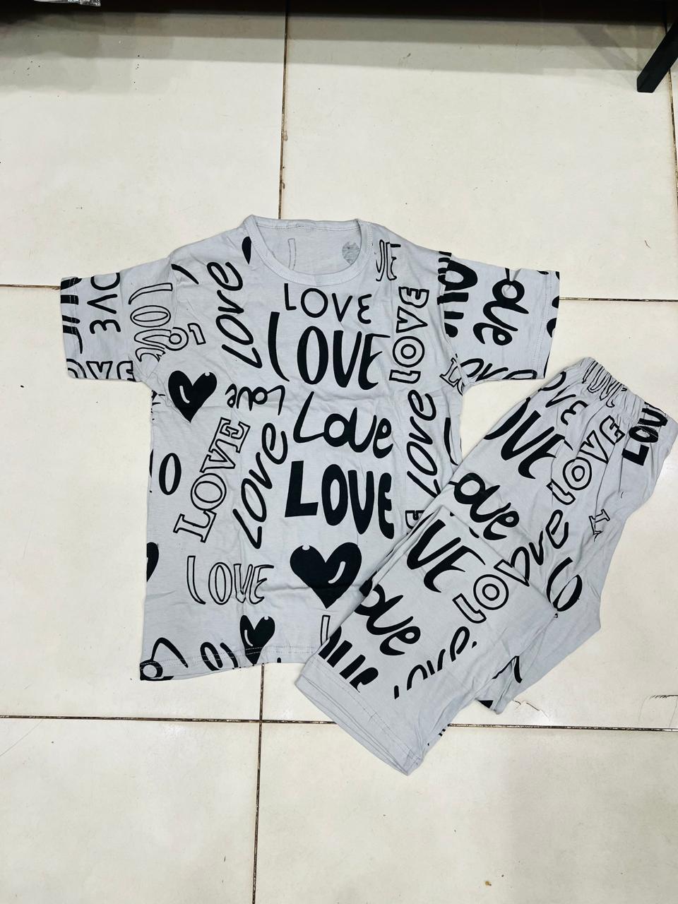 light grey big love design night suit premium fabric for girls and woman - M.H fashion