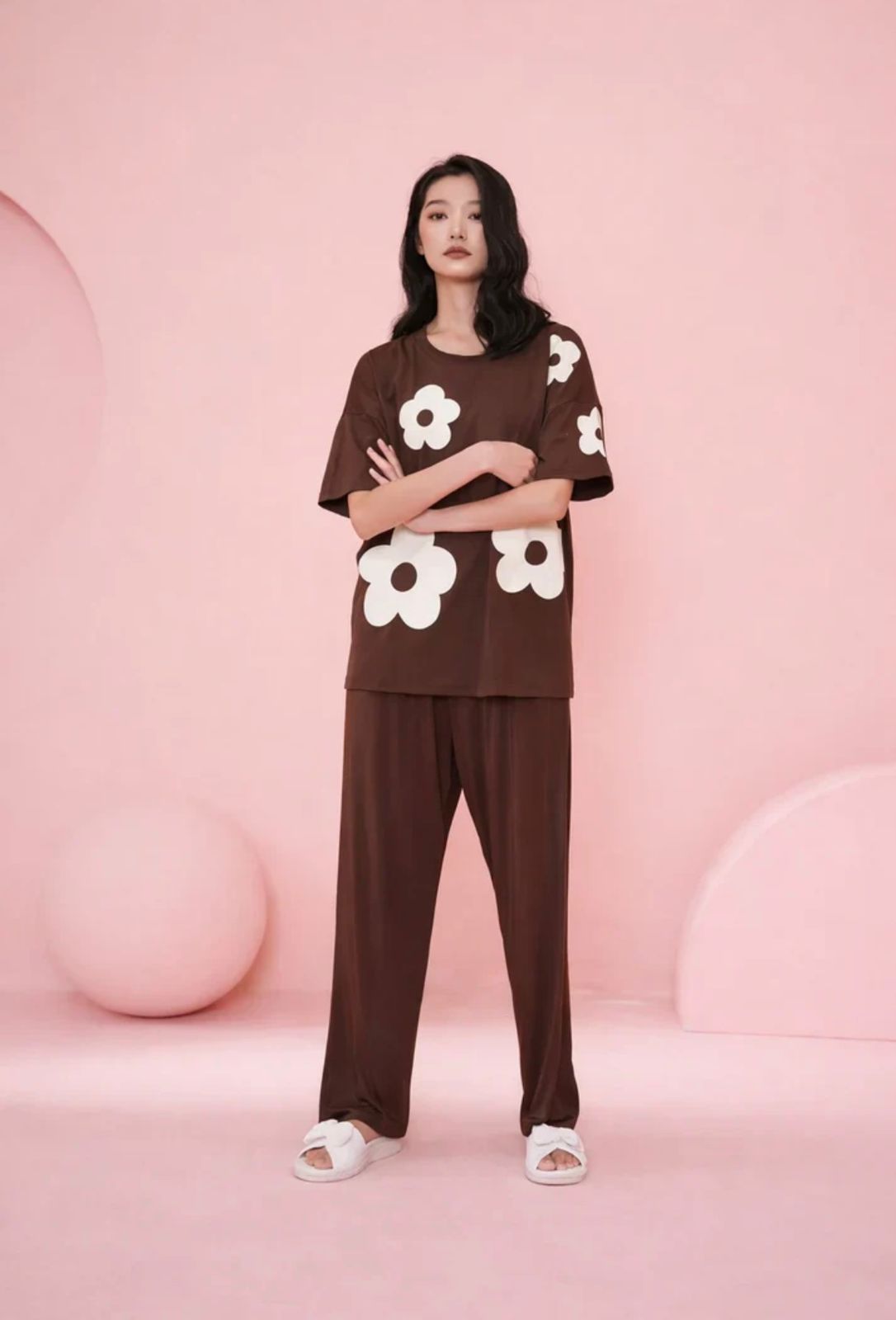 brown flower design night suit premium fabric for girls and woman - M.H fashion