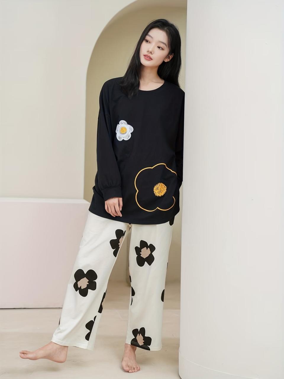 black flpwerfull sleeves night suit premium fabric for girls and woman - M.H fashion