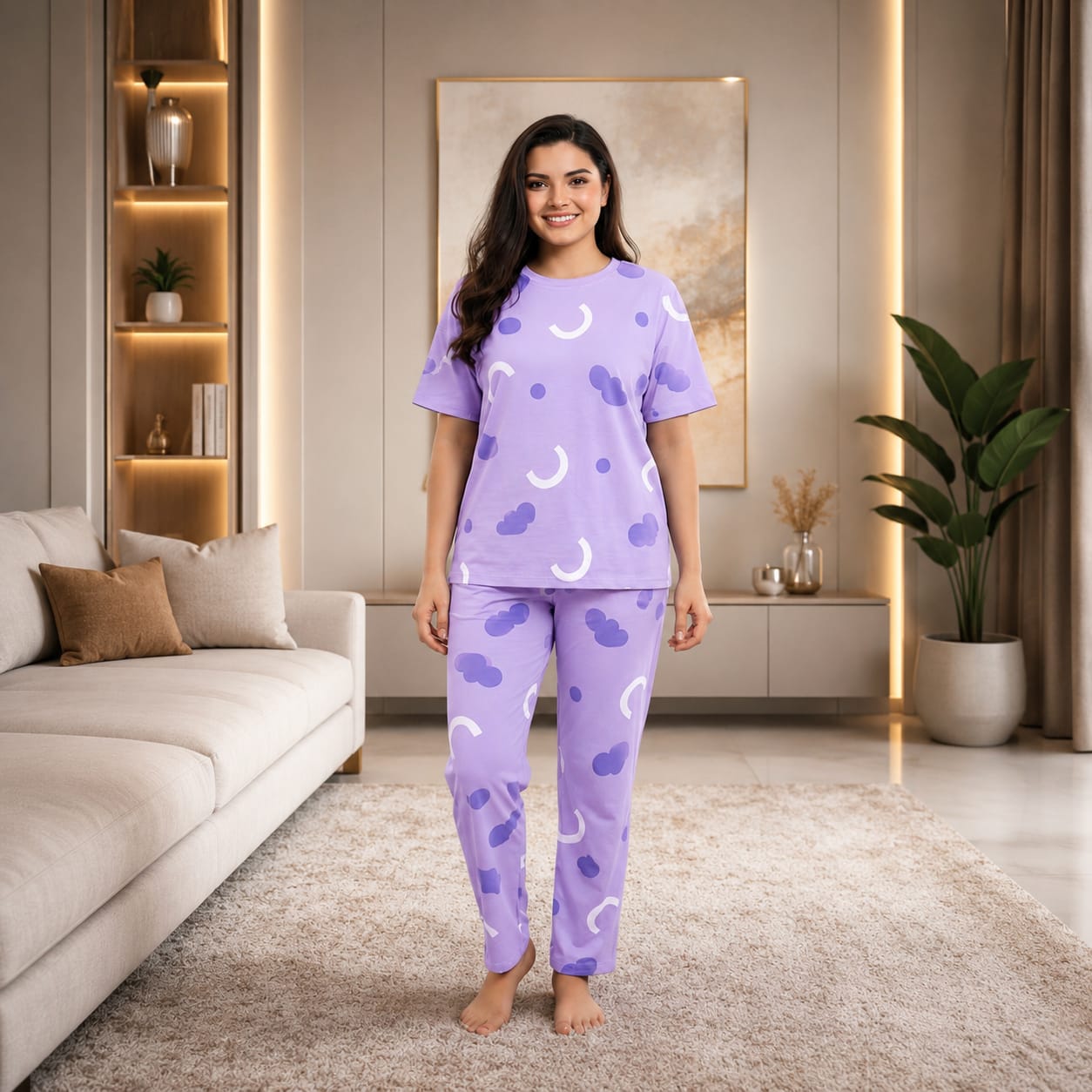 purple cloud night suit premium fabric for girls - M.H fashion