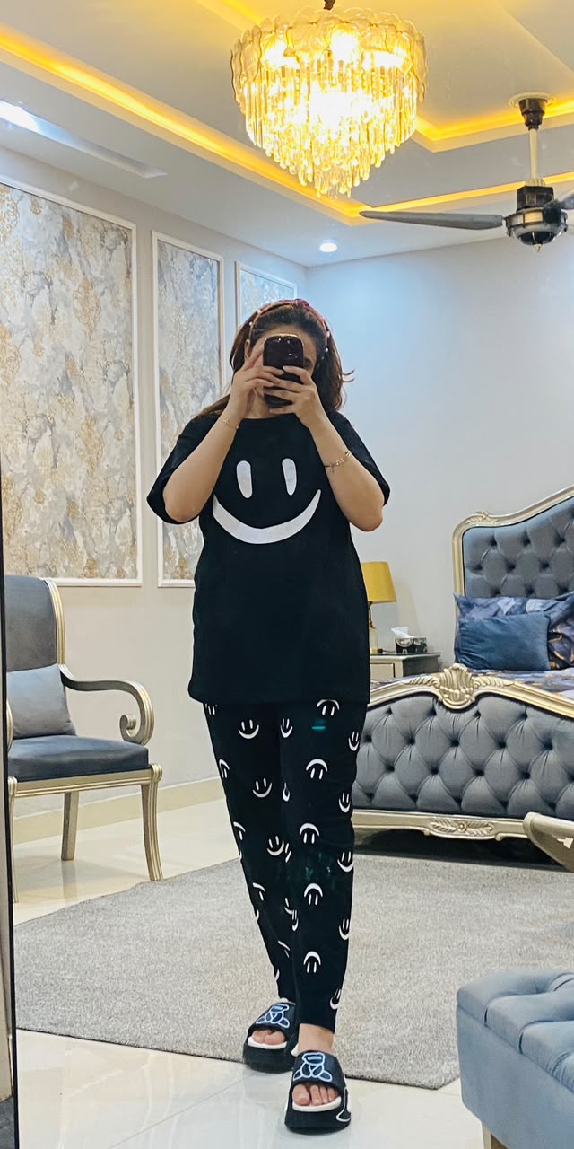 black smile half sleeves style night suit premium fabric for girl - M.H fashion