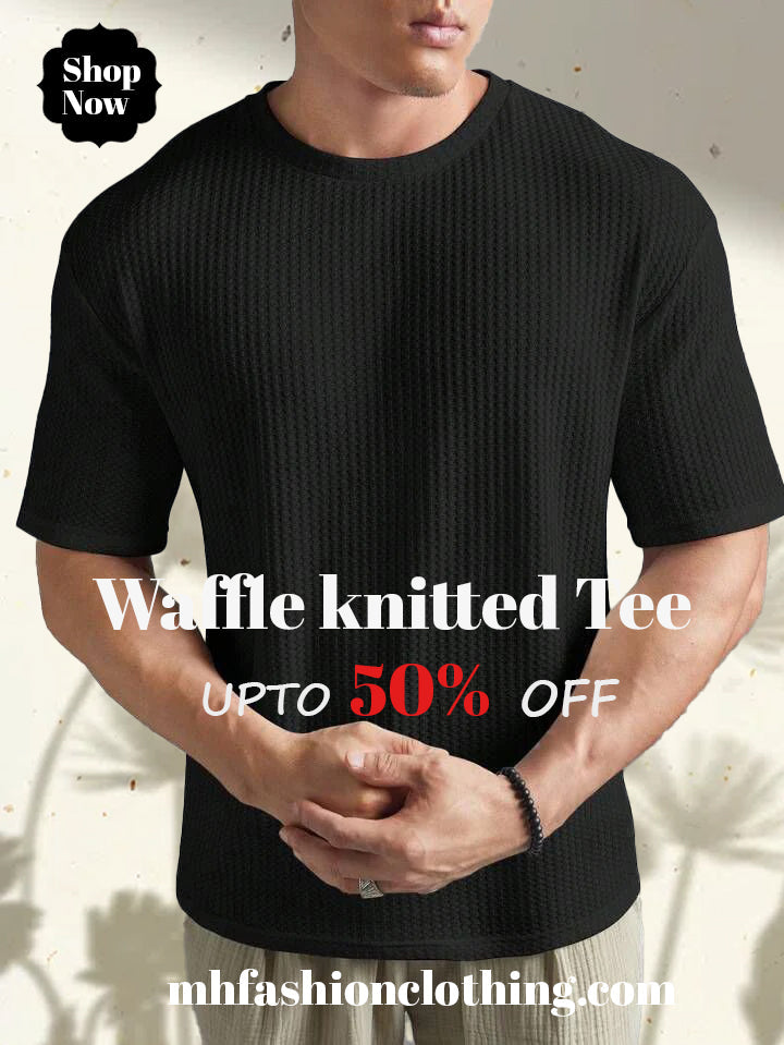 Black Oversized Waffle Knit t shirt - M.H fashion