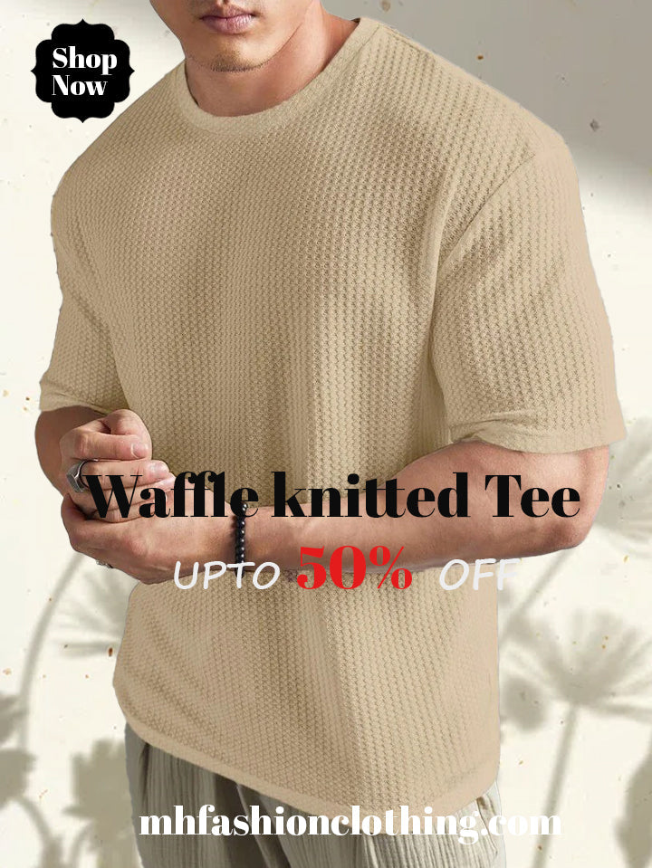 Cream color Oversized Waffle Knit t shirt F - M.H fashion
