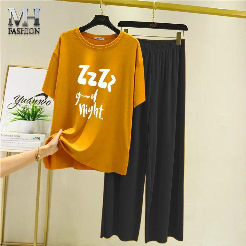 yellow t-shirt and flapper style black  pajama night suit for girls and woman cottan jarsy fabric (M.H  22)