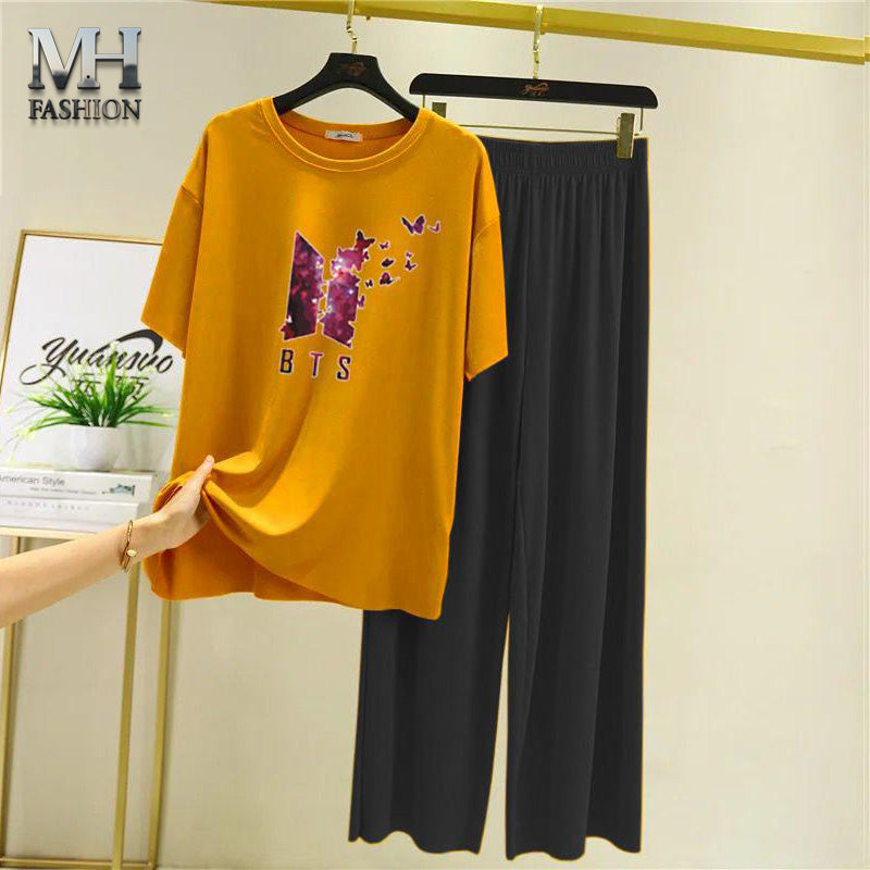 yellow t-shirt and flapper style black  pajama night suit for girls and woman cottan jarsy fabric (M.H  22)