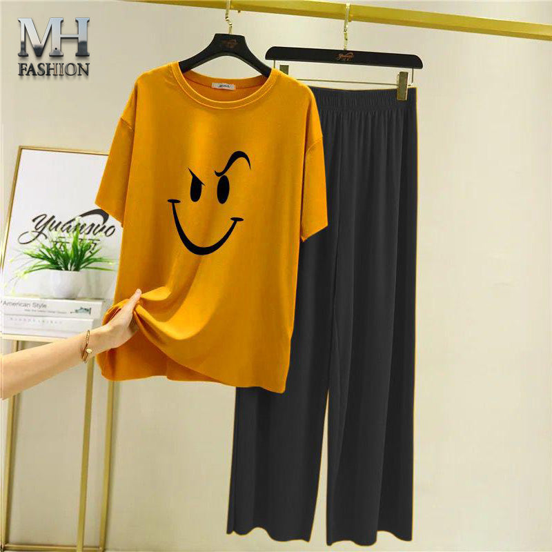 yellow t-shirt and flapper style black  pajama night suit for girls and woman cottan jarsy fabric (M.H  22)