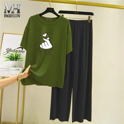 Dark green t-shirt and flapper style black  pajama night suit for girls and woman cottan jarsy fabric (M.H  24)