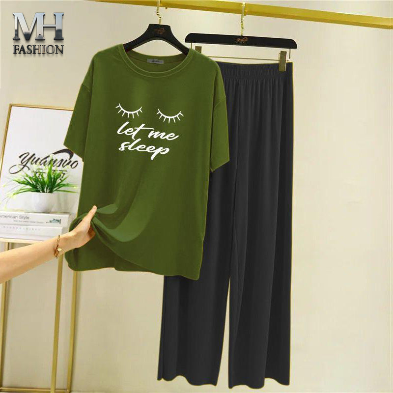 Dark green t-shirt and flapper style black  pajama night suit for girls and woman cottan jarsy fabric (M.H  24)