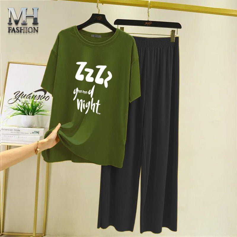 Dark green t-shirt and flapper style black  pajama night suit for girls and woman cottan jarsy fabric (M.H  24)