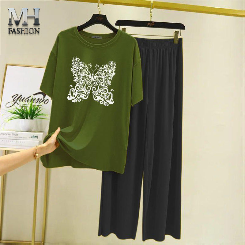 Dark green t-shirt and flapper style black  pajama night suit for girls and woman cottan jarsy fabric (M.H  24)