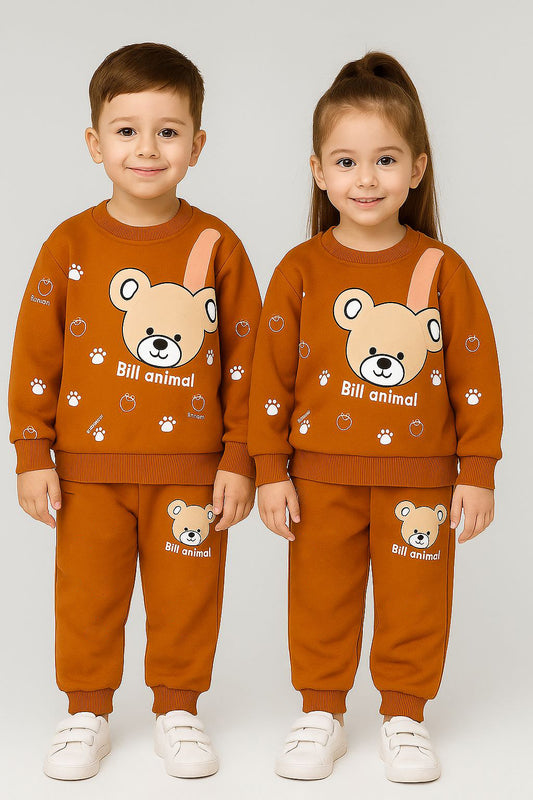 bear printed  kids suit for winter