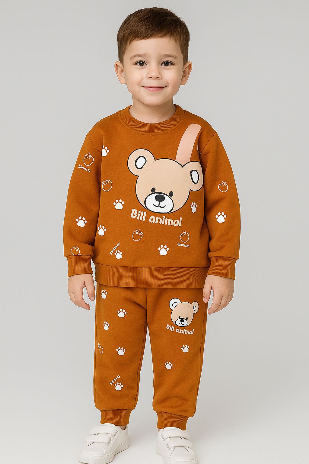 bear printed  kids suit for winter