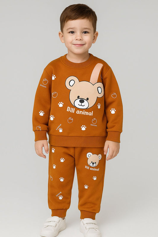 bear printed  kids suit for winter
