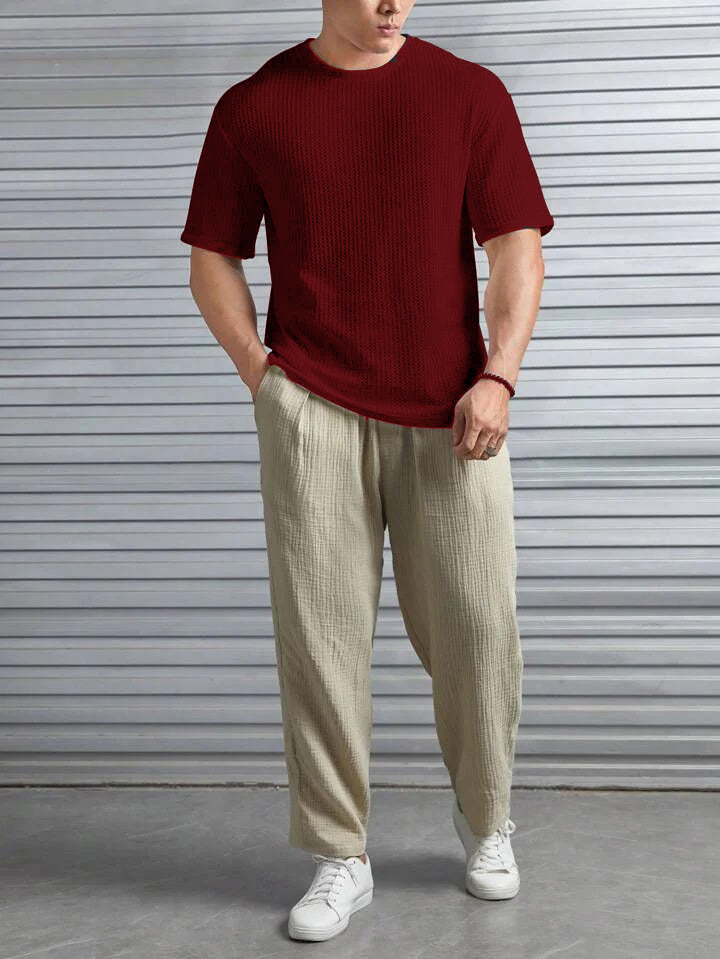 maroon Oversized Waffle Knit t shirt  For Men and boys (MH 236)