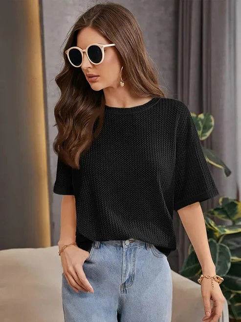 black  Oversized Waffle Knit t shirt  For girls and woman (MH 236)