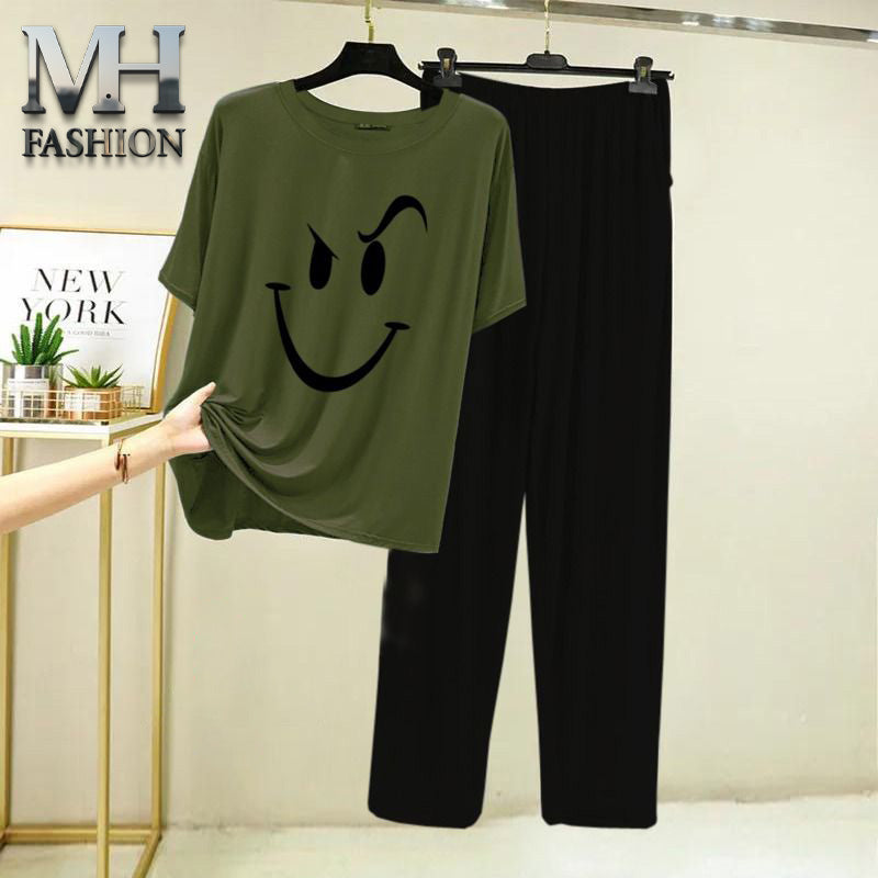 Dark green t-shirt and black trouser night suit for girls and woman cottan jarsy fabric (M.H  25)