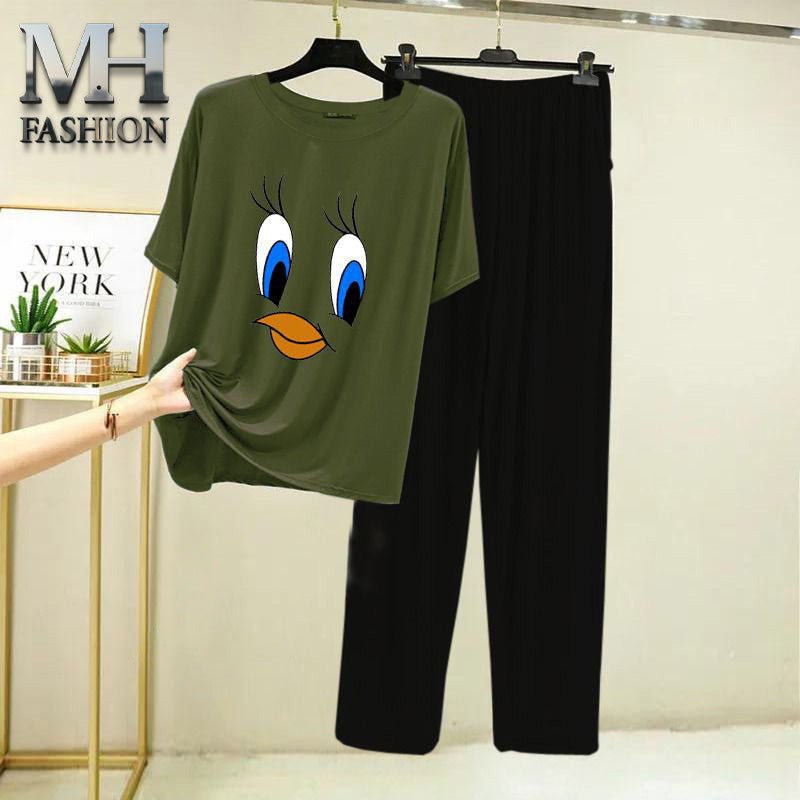 Dark green t-shirt and black trouser night suit for girls and woman cottan jarsy fabric (M.H  25)