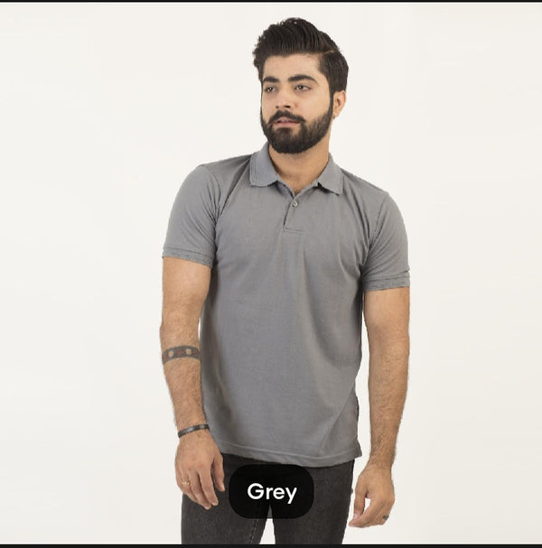 GREY PLAIN HALF-SLEEVES POLO T-SHIRT IN COTTON PK FABRIC FOR MENS AND BOYS (MH : 56)