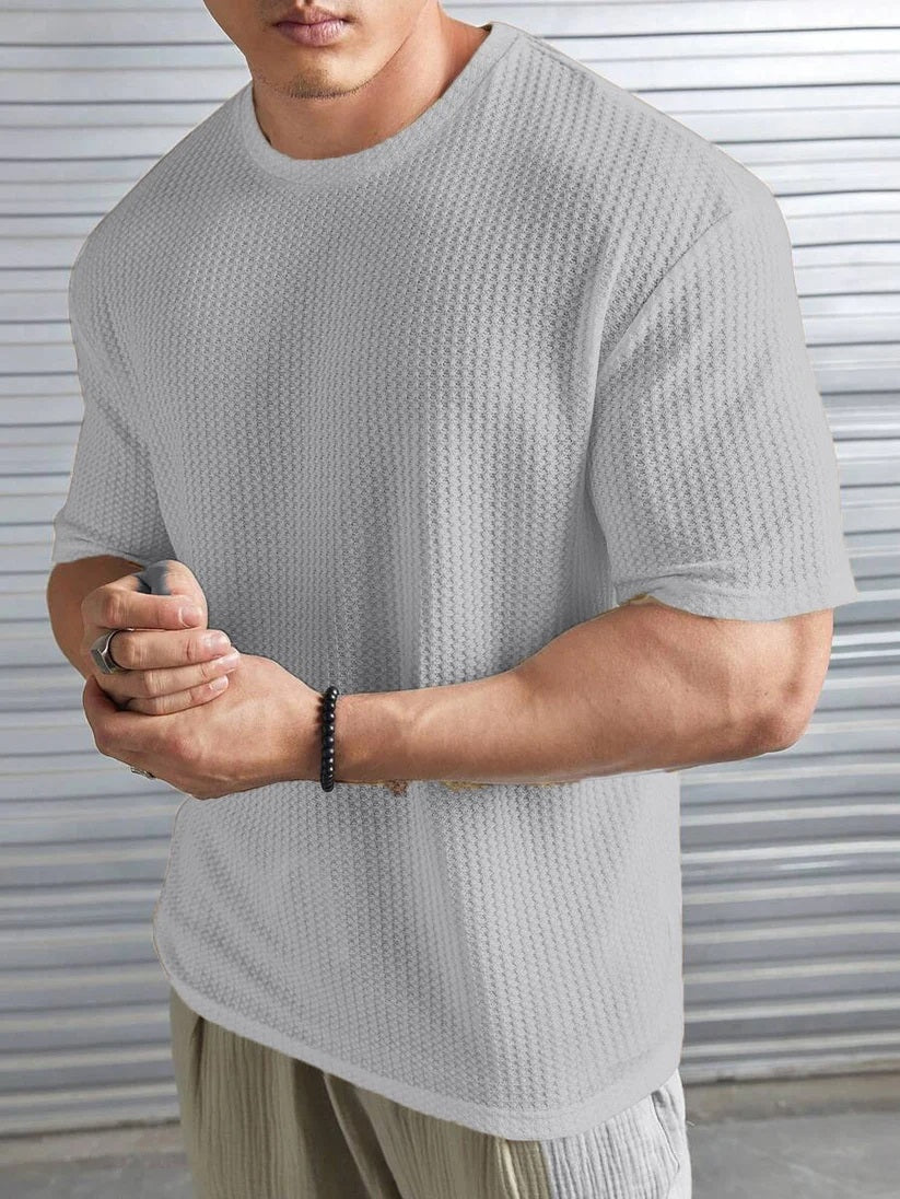 light grey  color Oversized Waffle Knit t shirt - M.H fashion 