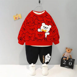 beautiful bear  printed red full-sleeves t-shirt and trouser in kids winter collection (MH 92)