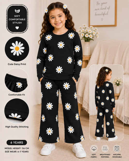 daisy flower printed kids summer night suits for girls