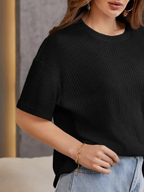 black  Oversized Waffle Knit t shirt  For girls and woman (MH 236)