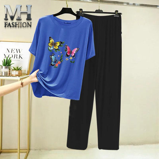 blue t-shirt and black trouser night suit for girls and woman cottan jarsy fabric (M.H  27)