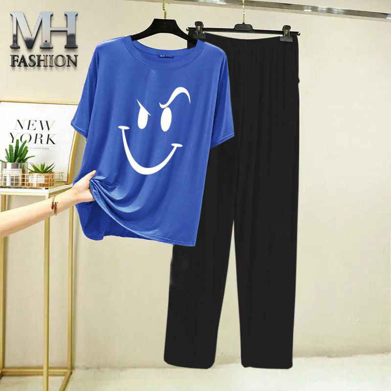 blue t-shirt and black trouser night suit for girls and woman cottan jarsy fabric (M.H  27)