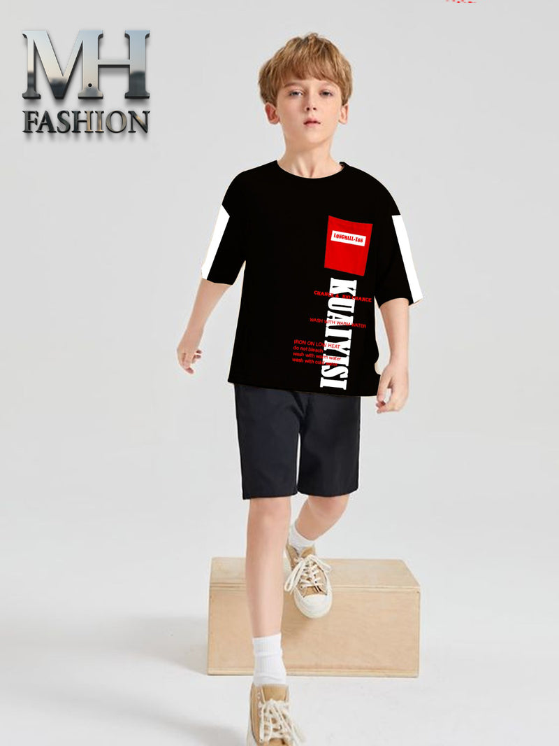 kids short tracksuit in stylish printed t-shirt and short trouser for kids and boys (MH 93)