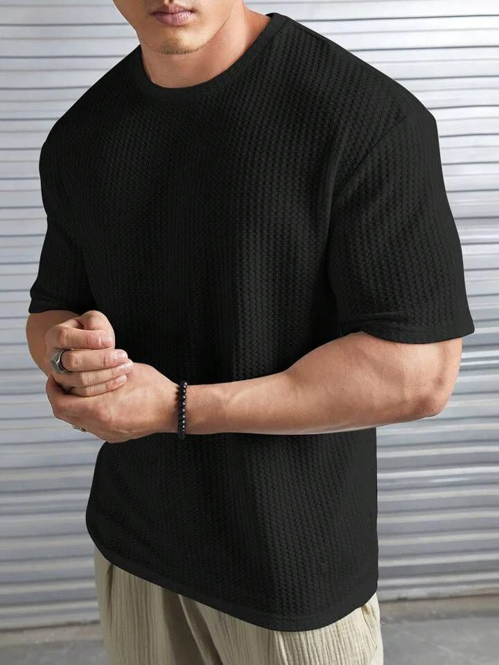 Black Oversized Waffle Knit t shirt  For Men and boys (MH 236)