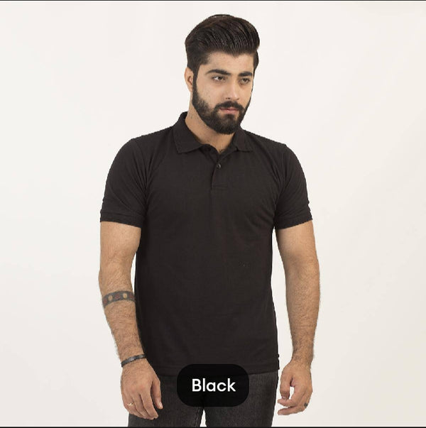 BLACK PLAIN HALF-SLEEVES POLO T-SHIRT IN COTTON PK FABRIC FOR MENS AND BOYS (MH : 57)