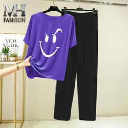 light purple t-shirt and black trouser night suit for girls and woman cottan jarsy fabric (M.H  27)