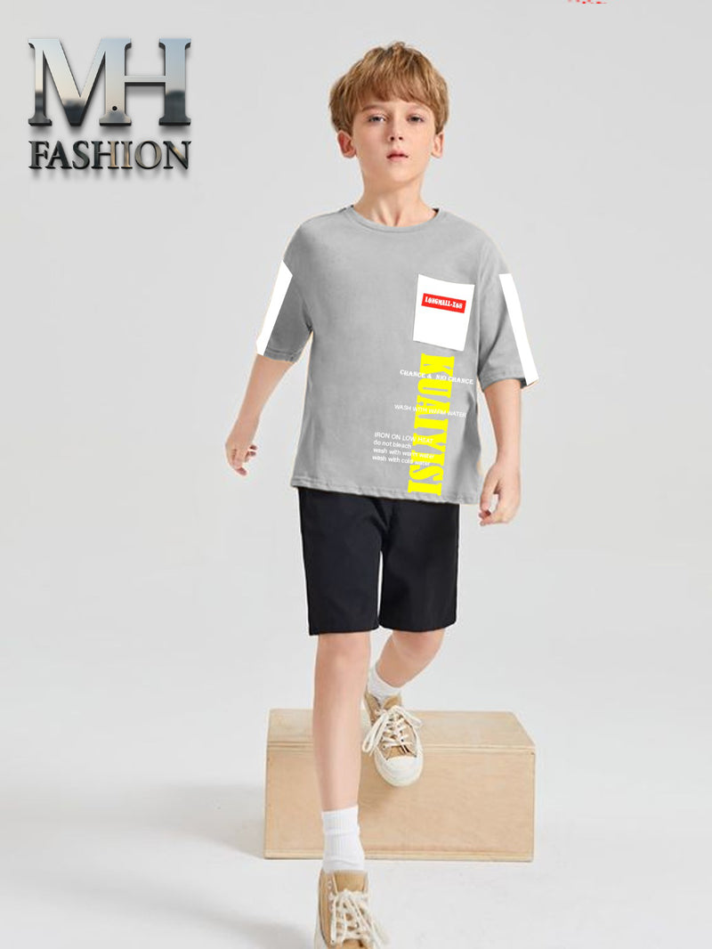 kids short tracksuit in stylish printed t-shirt and short trouser for kids and boys (MH 93)