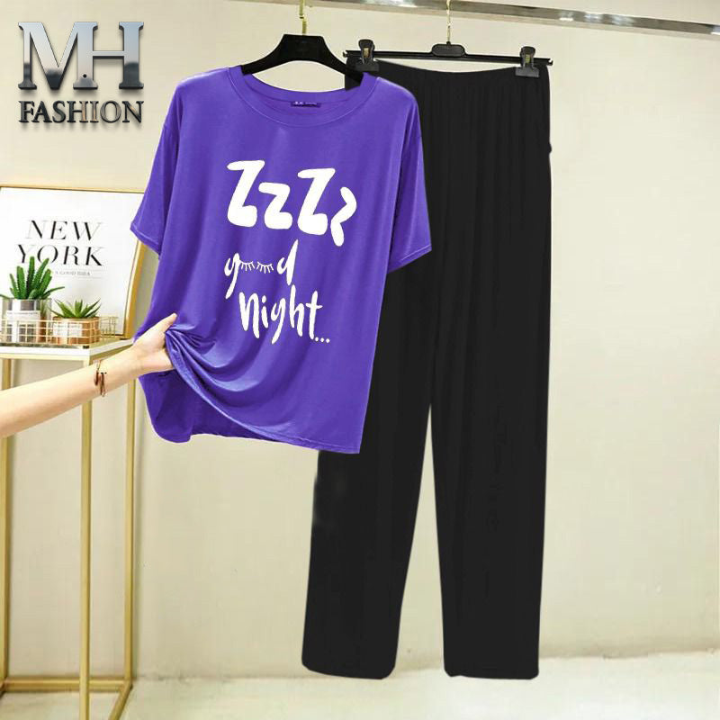 light purple t-shirt and black trouser night suit for girls and woman cottan jarsy fabric (M.H  27)