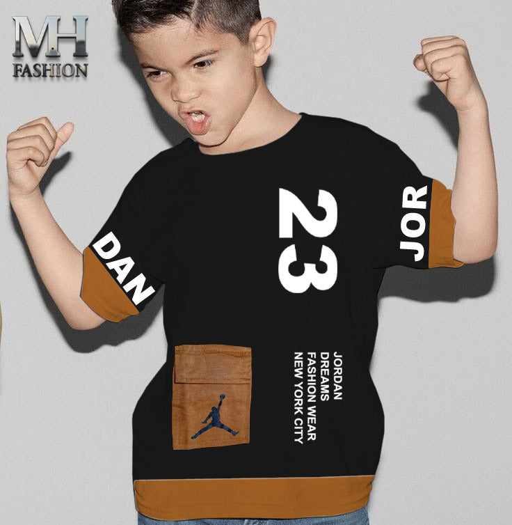 KIDS POCKET STYLE JORDAN PRINTED  T-SHIRT IN COTTON FABRIC FOR BOYS AND KIDS (MH 97)