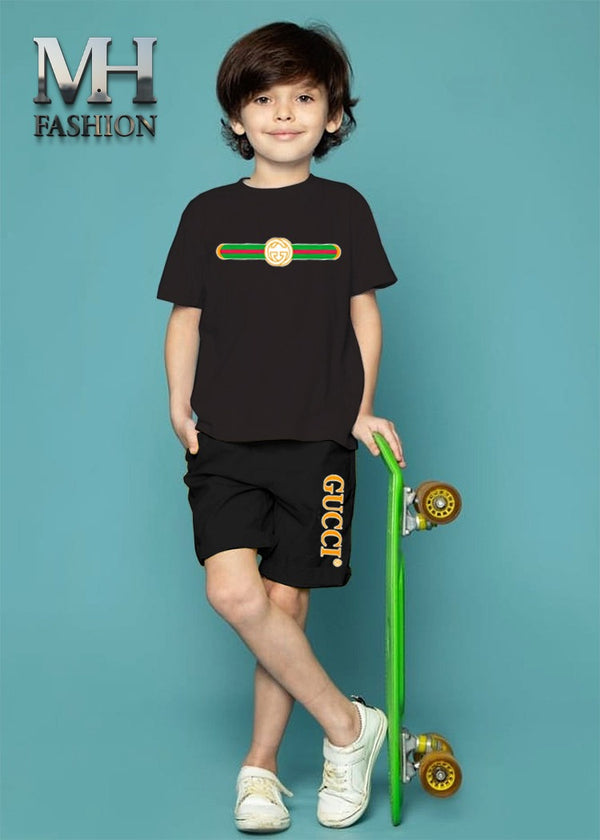 kids short tracksuit in stylish printed t-shirt and short trouser for kids and boys (MH CC)