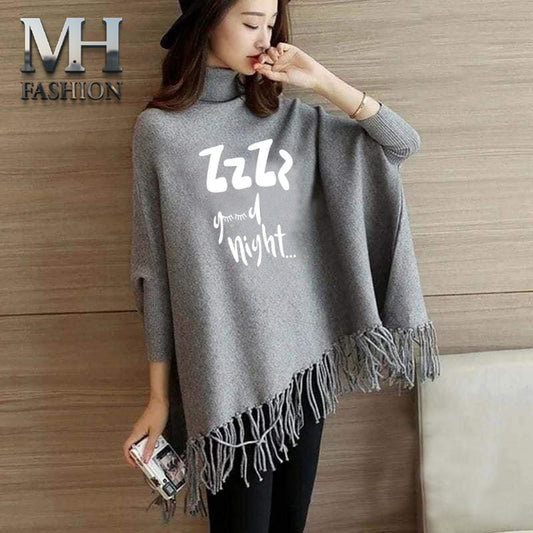 stylish grey printed poncho for woman and girls  (M.H 504)