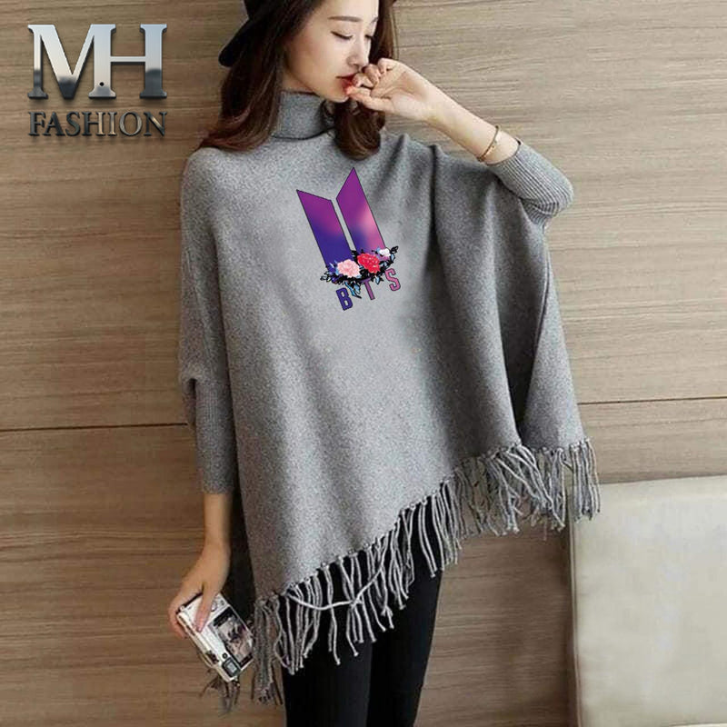 stylish grey printed poncho for woman and girls  (M.H 504)